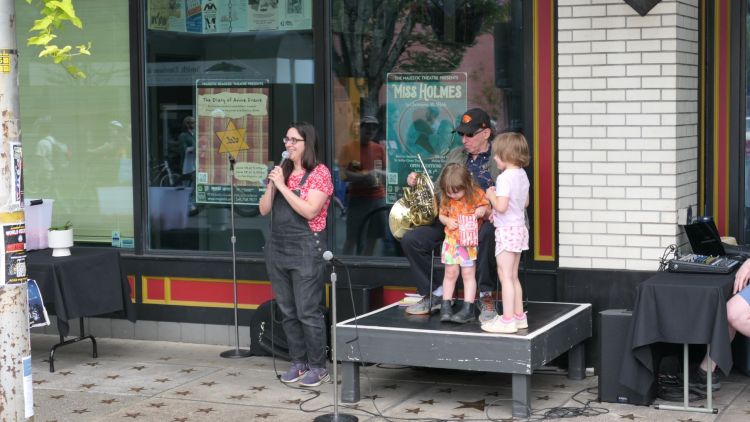 Tiny performance stage in front of the Majestic Theatre