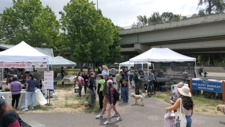 Food booths in front of skate park