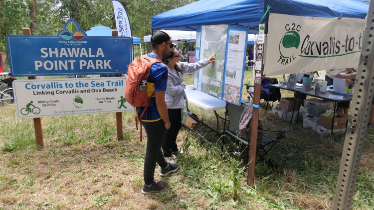 People look at the C2C trail map